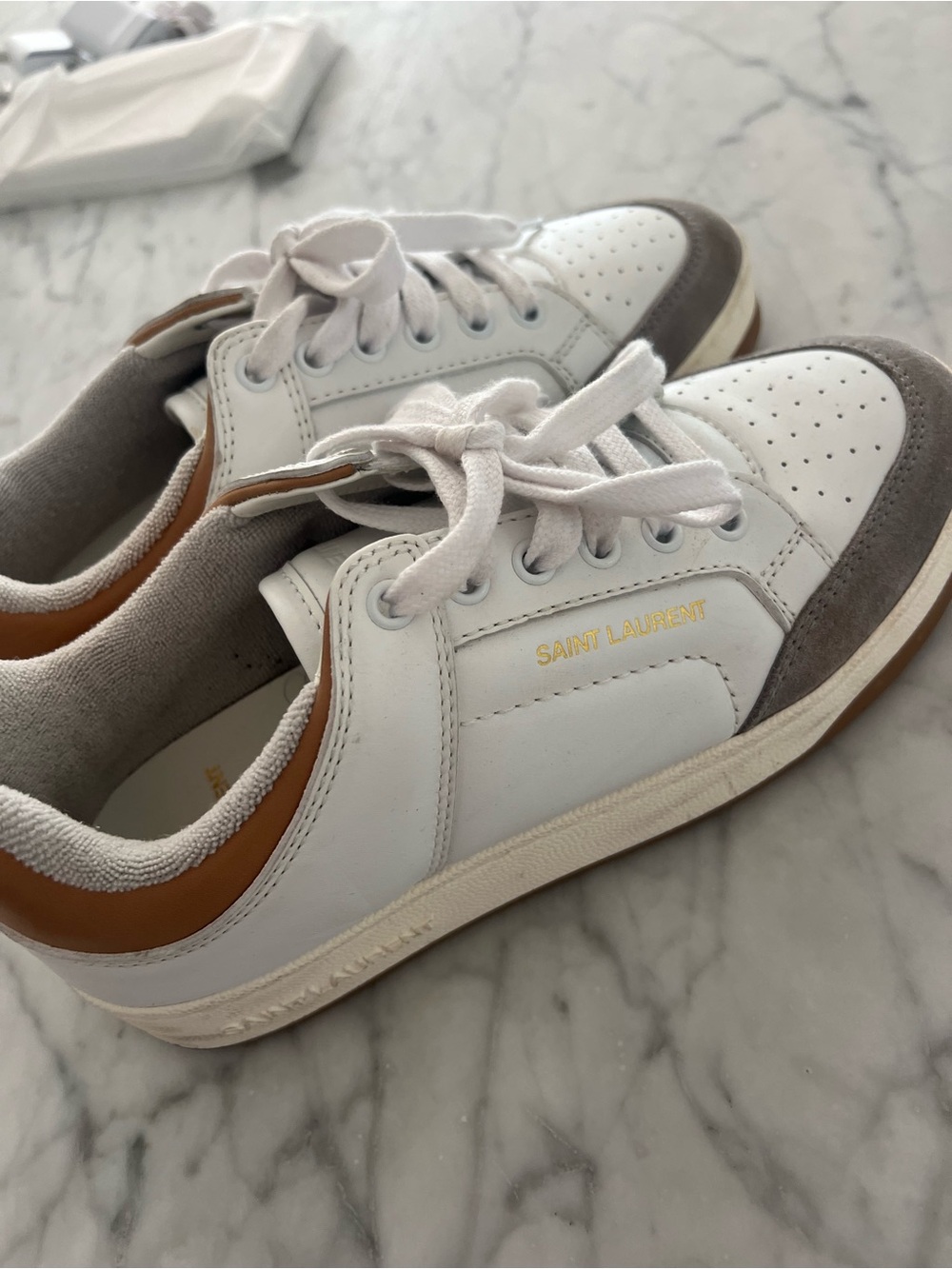 Saint Laurent White & Gray Leather Sneakers